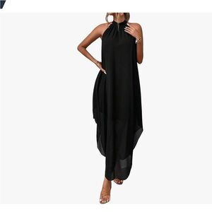 Brand New Halter Neck Asymmetrical Hemline Maxi Dress